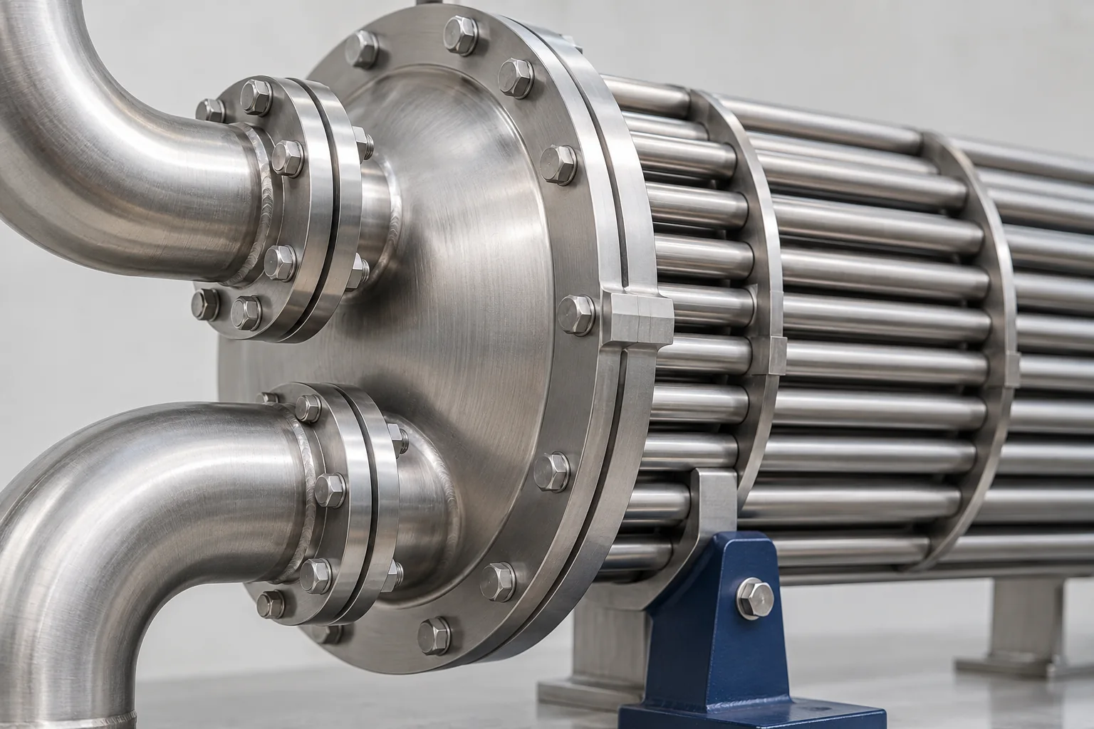 Conceptual stainless steel industrial heat exchanger and pipe assembly
