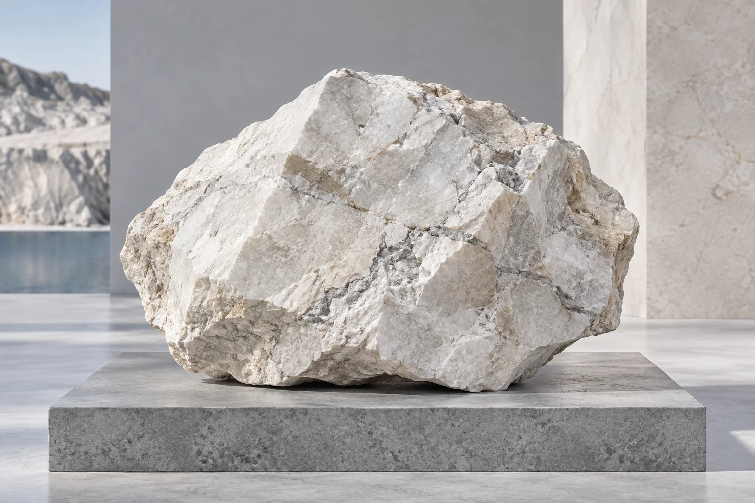 Natural fractured limestone specimen showing grain and fine mineral seams